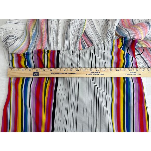 Rachel Rachel Roy Rainbow Stripe Midi Dress One Shoulder White Red Beach 1X - Picture 8 of 8